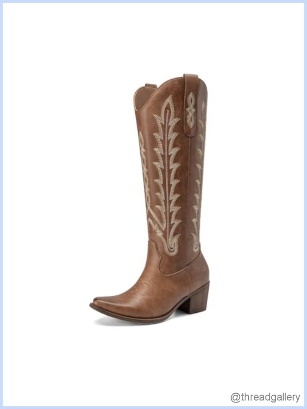 Faux Leather Knee High Western Cowgirl Boots Block Heel Square Toe Pull On